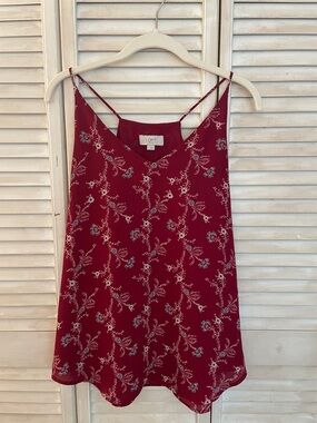 LOFT Burgundy Floral Spaghetti Strap Blouse